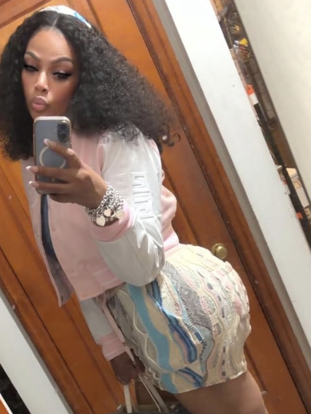 Multicolor Patterned Drawstring Mini Skirt - Picture 2 of 2